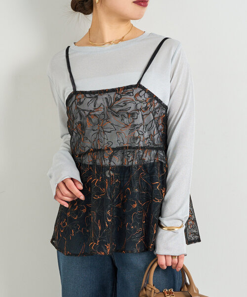 un dix cors（アンディコール）の「《ヘルシーな透け感》ラメシアーロンT（Tシャツ/カットソー・レディース・シルバー/ブラック/ベージュ・FREE）」の3枚目の写真