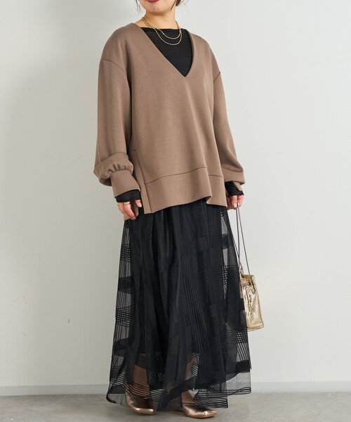 un dix cors（アンディコール）の「《ヘルシーな透け感》ラメシアーロンT（Tシャツ/カットソー・レディース・シルバー/ブラック/ベージュ・FREE）」の6枚目の写真