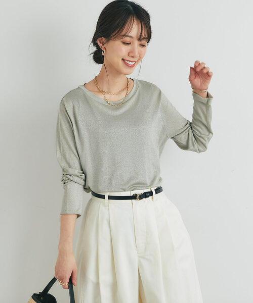 un dix cors（アンディコール）の「《ヘルシーな透け感》ラメシアーロンT（Tシャツ/カットソー・レディース・シルバー/ブラック/ベージュ・FREE）」の8枚目の写真