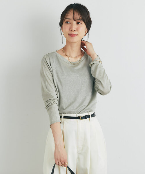 un dix cors（アンディコール）の「《ヘルシーな透け感》ラメシアーロンT（Tシャツ/カットソー・レディース・シルバー/ブラック/ベージュ・FREE）」の9枚目の写真