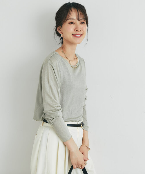 un dix cors（アンディコール）の「《ヘルシーな透け感》ラメシアーロンT（Tシャツ/カットソー・レディース・シルバー/ブラック/ベージュ・FREE）」の10枚目の写真