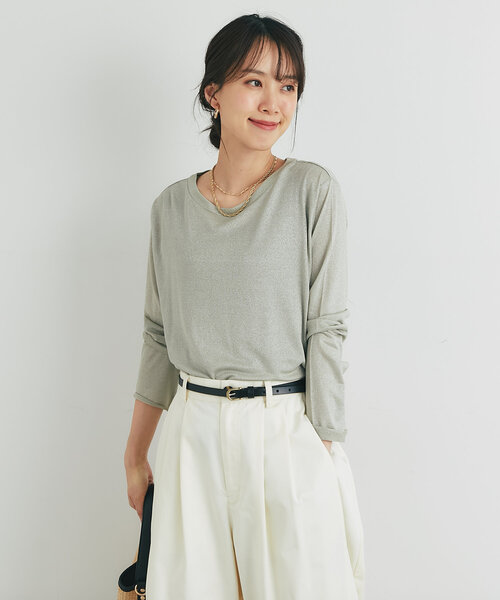 un dix cors（アンディコール）の「《ヘルシーな透け感》ラメシアーロンT（Tシャツ/カットソー・レディース・シルバー/ブラック/ベージュ・FREE）」の12枚目の写真