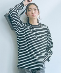 slattgir | 高身長　綿混ゆったりシルエット長袖ボーダーカットソー（トールサイズ）(Tシャツ/カットソー)