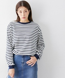 高身長 綿混ゆったりシルエット長袖ボーダーカットソー(トールサイズ)