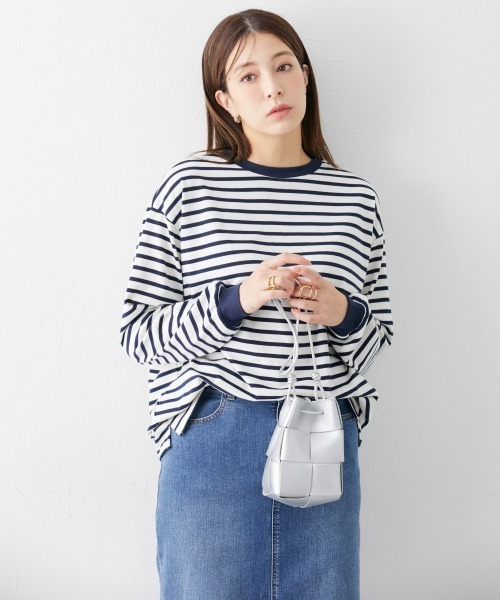 slattgir（スラットジール）の「高身長　綿混ゆったりシルエット長袖ボーダーカットソー（トールサイズ）（Tシャツ/カットソー・レディース・ブラック系/グリーン系/ネイビー系・4L～5L/LL～3L/M～Ｌ）」の6枚目の写真