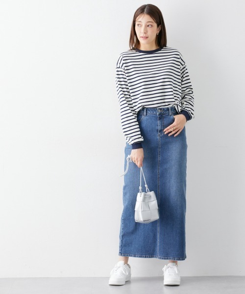 slattgir（スラットジール）の「高身長　綿混ゆったりシルエット長袖ボーダーカットソー（トールサイズ）（Tシャツ/カットソー・レディース・ブラック系/グリーン系/ネイビー系・4L～5L/LL～3L/M～Ｌ）」の8枚目の写真