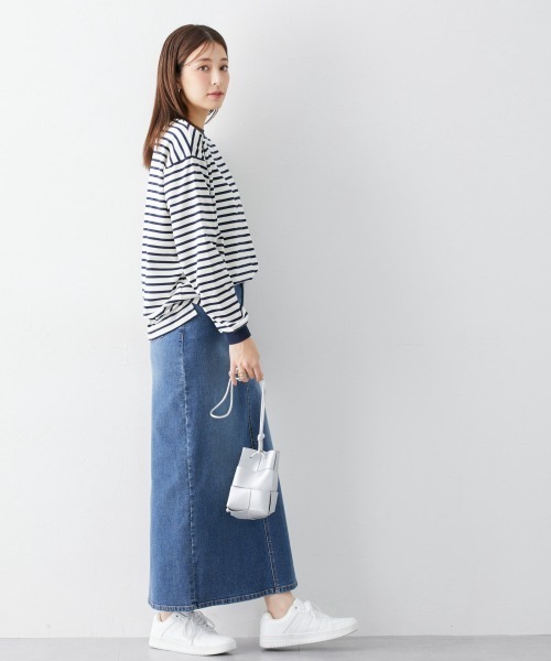 slattgir（スラットジール）の「高身長　綿混ゆったりシルエット長袖ボーダーカットソー（トールサイズ）（Tシャツ/カットソー・レディース・ブラック系/グリーン系/ネイビー系・4L～5L/LL～3L/M～Ｌ）」の9枚目の写真