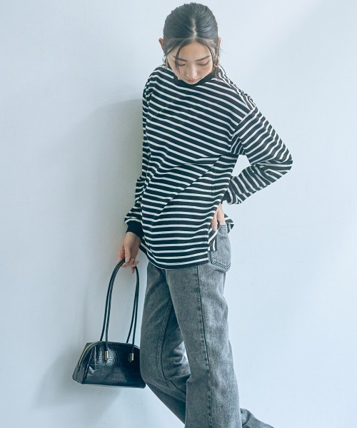 slattgir（スラットジール）の「高身長　綿混ゆったりシルエット長袖ボーダーカットソー（トールサイズ）（Tシャツ/カットソー・レディース・ブラック系/グリーン系/ネイビー系・4L～5L/LL～3L/M～Ｌ）」の12枚目の写真