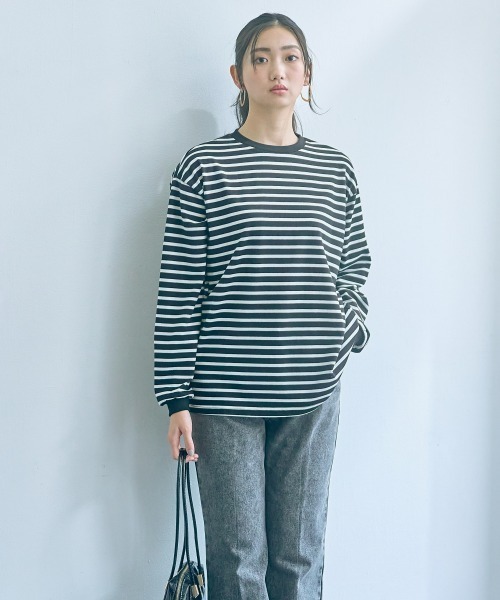 slattgir（スラットジール）の「高身長　綿混ゆったりシルエット長袖ボーダーカットソー（トールサイズ）（Tシャツ/カットソー・レディース・ブラック系/グリーン系/ネイビー系・4L～5L/LL～3L/M～Ｌ）」の13枚目の写真