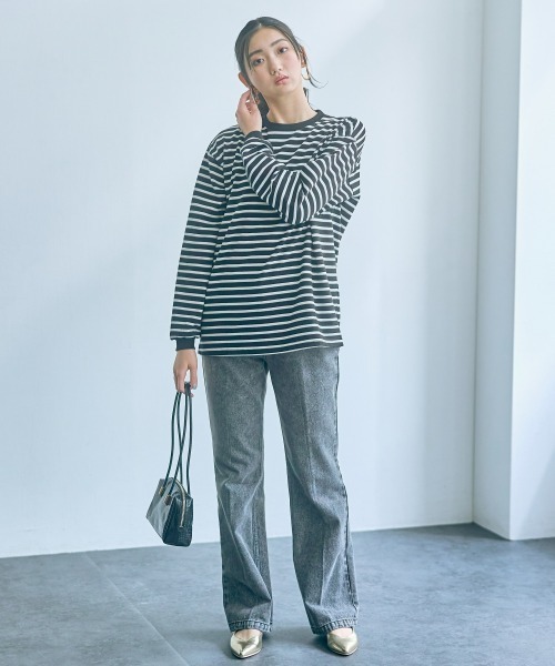 slattgir（スラットジール）の「高身長　綿混ゆったりシルエット長袖ボーダーカットソー（トールサイズ）（Tシャツ/カットソー・レディース・ブラック系/グリーン系/ネイビー系・4L～5L/LL～3L/M～Ｌ）」の15枚目の写真