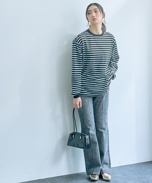 slattgir（スラットジール）の「高身長　綿混ゆったりシルエット長袖ボーダーカットソー（トールサイズ）（Tシャツ/カットソー・レディース・ブラック系/グリーン系/ネイビー系・4L～5L/LL～3L/M～Ｌ）」の16枚目の写真