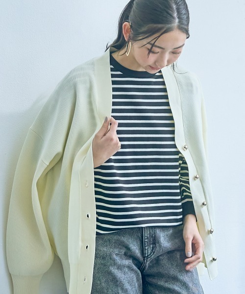 slattgir（スラットジール）の「高身長　綿混ゆったりシルエット長袖ボーダーカットソー（トールサイズ）（Tシャツ/カットソー・レディース・ブラック系/グリーン系/ネイビー系・4L～5L/LL～3L/M～Ｌ）」の17枚目の写真