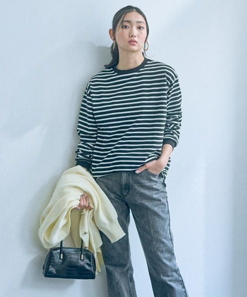slattgir（スラットジール）の「高身長　綿混ゆったりシルエット長袖ボーダーカットソー（トールサイズ）（Tシャツ/カットソー・レディース・ブラック系/グリーン系/ネイビー系・4L～5L/LL～3L/M～Ｌ）」の19枚目の写真