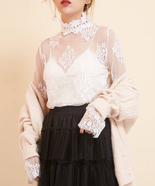 gossip!ロサンゼルス(ゴシップロサンゼルス)の「YUGA ハーフタートルネック メッシュベルスリーブトップス(シャツ/ブラウス・レディース・オフホワイト/ブラック/ホワイト・FREE)」の2枚目の写真