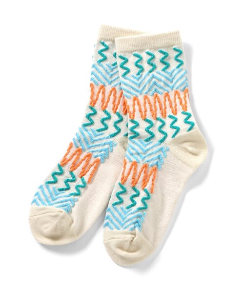 Ampersand（アンパサンド）の「フロート編み　ソックス（ソックス/靴下・キッズ・マスタード/レッド/アイボリー・15 /21/18）」の2枚目の写真