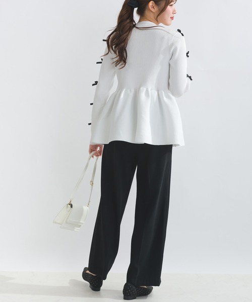 PICCIN PERLA(ピッチンペルラ)の「袖リボンペプラムニット(ニット/セーター・レディース・ブラック/オフホワイト・M)」の9枚目の写真