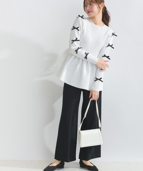 PICCIN PERLA(ピッチンペルラ)の「袖リボンペプラムニット(ニット/セーター・レディース・ブラック/オフホワイト・M)」の7枚目の写真