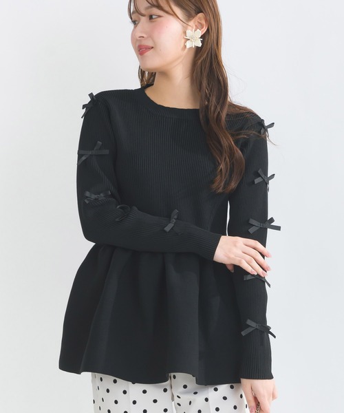 PICCIN PERLA(ピッチンペルラ)の「袖リボンペプラムニット(ニット/セーター・レディース・ブラック/オフホワイト・M)」の12枚目の写真
