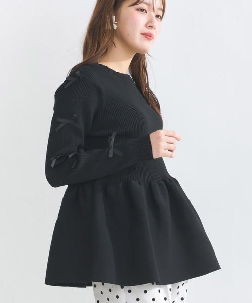 PICCIN PERLA(ピッチンペルラ)の「袖リボンペプラムニット(ニット/セーター・レディース・ブラック/オフホワイト・M)」の15枚目の写真