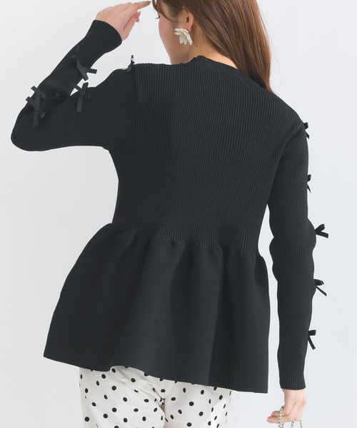 PICCIN PERLA(ピッチンペルラ)の「袖リボンペプラムニット(ニット/セーター・レディース・ブラック/オフホワイト・M)」の14枚目の写真