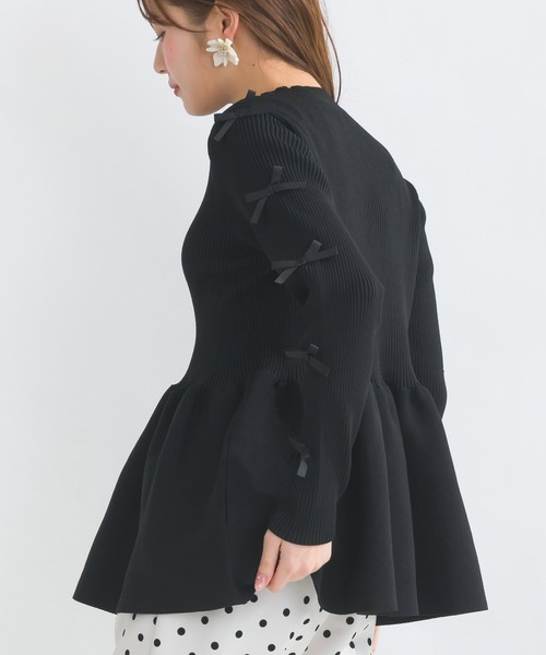 PICCIN PERLA(ピッチンペルラ)の「袖リボンペプラムニット(ニット/セーター・レディース・ブラック/オフホワイト・M)」の13枚目の写真