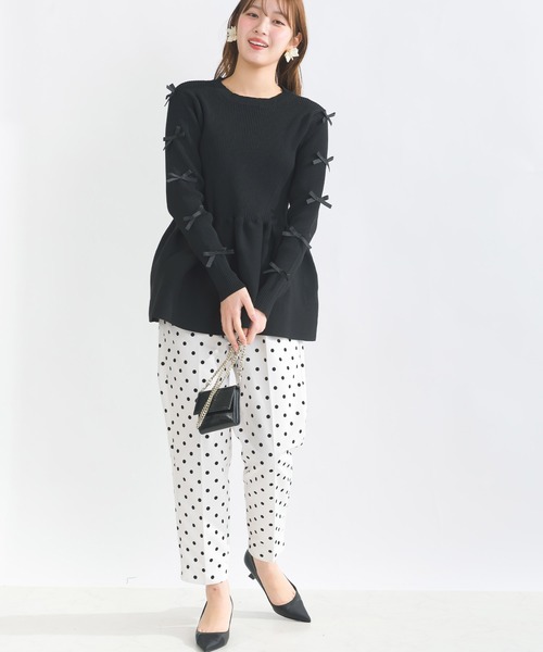 PICCIN PERLA(ピッチンペルラ)の「袖リボンペプラムニット(ニット/セーター・レディース・ブラック/オフホワイト・M)」の16枚目の写真