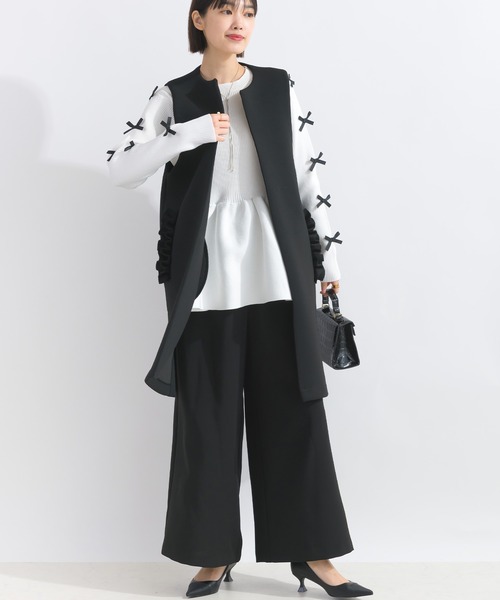 PICCIN PERLA(ピッチンペルラ)の「袖リボンペプラムニット(ニット/セーター・レディース・ブラック/オフホワイト・M)」の10枚目の写真