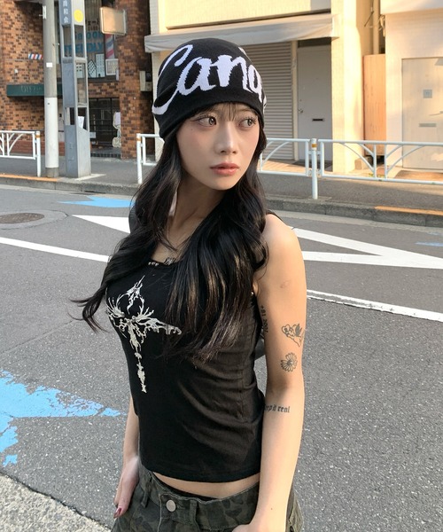 セール】ビッグロゴ Y2Kジャガードニットキャップニット帽（ニット
