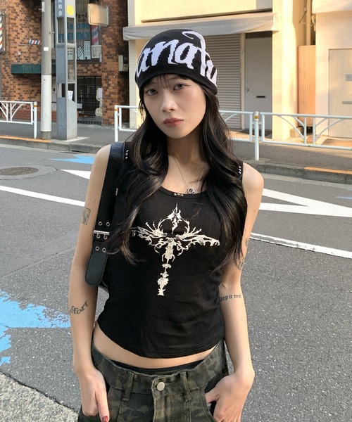 セール】ビッグロゴ Y2Kジャガードニットキャップニット帽（ニット