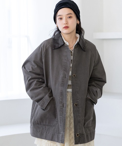 セール】襟レザー/ヴィンテージライクBIGカバーオール（ブルゾン