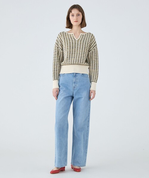 セール】ハウンドトゥース キーネックプルオーバー（ニット/セーター