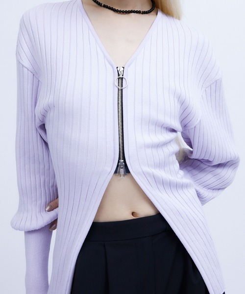 THINGS THAT MATTER（シングス ザット マター）の「FRONT ZIP KNIT  CARDIGAN  / フロントジップニットカーディガン（カーディガン/ボレロ・レディース・ブラック/イエロー/ラベンダー・FREE）」の3枚目の写真