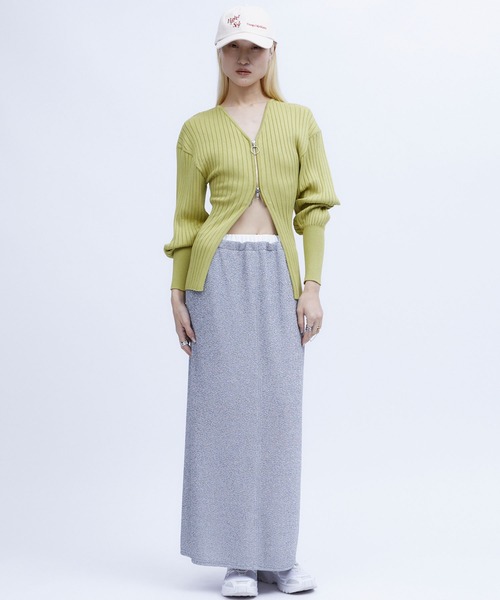 THINGS THAT MATTER（シングス ザット マター）の「FRONT ZIP KNIT  CARDIGAN  / フロントジップニットカーディガン（カーディガン/ボレロ・レディース・ブラック/イエロー/ラベンダー・FREE）」の4枚目の写真