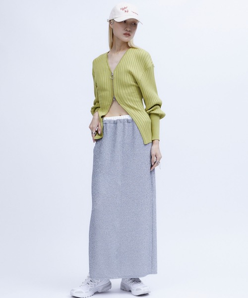 THINGS THAT MATTER（シングス ザット マター）の「FRONT ZIP KNIT  CARDIGAN  / フロントジップニットカーディガン（カーディガン/ボレロ・レディース・ブラック/イエロー/ラベンダー・FREE）」の5枚目の写真