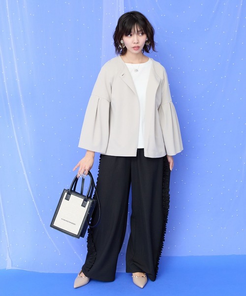 JETSET SOLO PLUS （ジェットセットソロプラス）の「【JETSET SOLO PLUS】カットジョーゼットフレアジャケット（その他アウター・レディース・ライトグレー/ネイビー/オリーブ・FREE）」の15枚目の写真