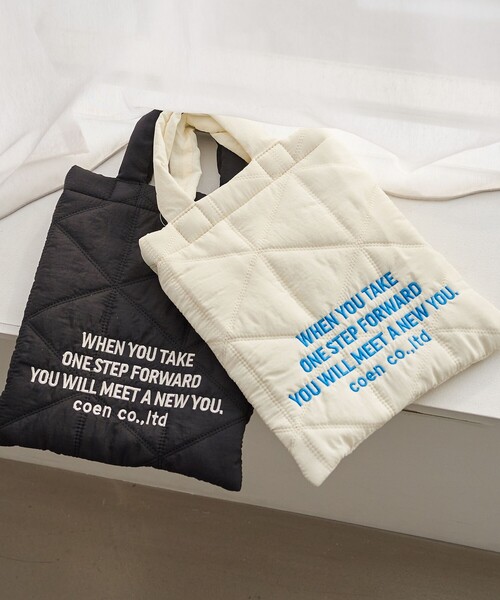 coen（コーエン）の「【新色追加】ロゴ刺繍 幾何柄 キルト2wayショルダーバッグ（ショルダーバッグ・レディース・オレンジ/コバルトブルー/ネイビー/ブラック/シルバー/オフホワイト/レッド/その他2/ロイヤルブルー/その他3/その他1/その他4/クリーム/ライトピンク/ダークブラウン/その他5/ゴールド・FREE）」の2枚目の写真