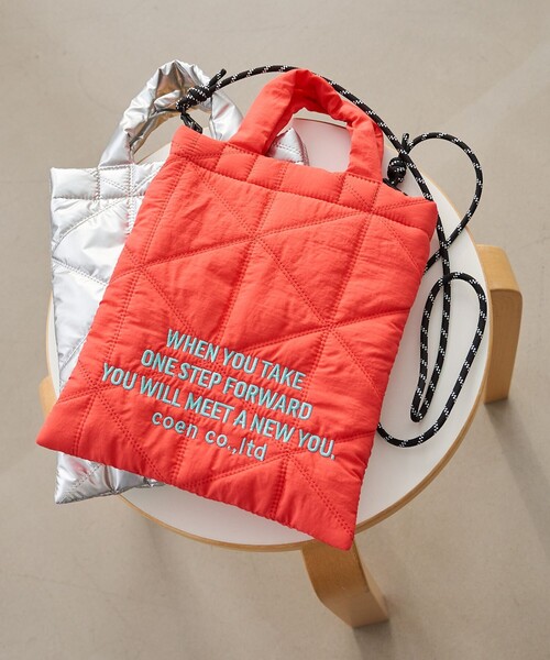 coen（コーエン）の「【新色追加】ロゴ刺繍 幾何柄 キルト2wayショルダーバッグ（ショルダーバッグ・レディース・オレンジ/コバルトブルー/ネイビー/ブラック/シルバー/オフホワイト/レッド/その他2/ロイヤルブルー/その他3/その他1/その他4/クリーム/ライトピンク/ダークブラウン/その他5/ゴールド・FREE）」の11枚目の写真