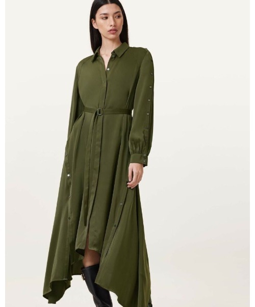 ALLSAINTS（オールセインツ）の「LEXI SATIN MIDI DRESS | LEXI サテン ミディ ドレス・ワンピース（シャツワンピース・レディース・グリーン系その他・4/6/8）」の5枚目の写真