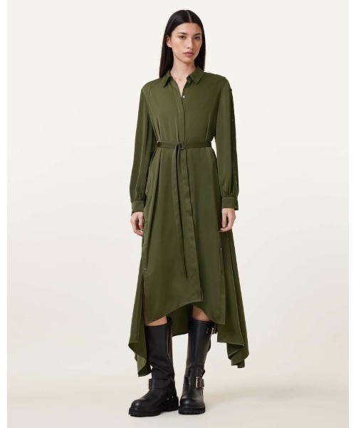 ALLSAINTS（オールセインツ）の「LEXI SATIN MIDI DRESS | LEXI サテン ミディ ドレス・ワンピース（シャツワンピース・レディース・グリーン系その他・4/6/8）」の7枚目の写真