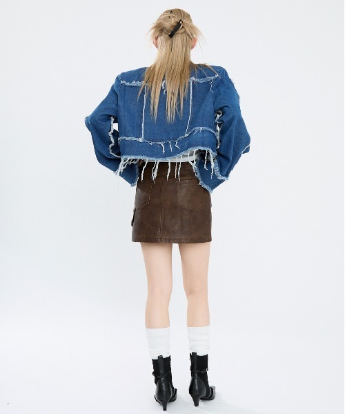 セール】肩パッド入りクロップドデニムジャケット（デニムジャケット