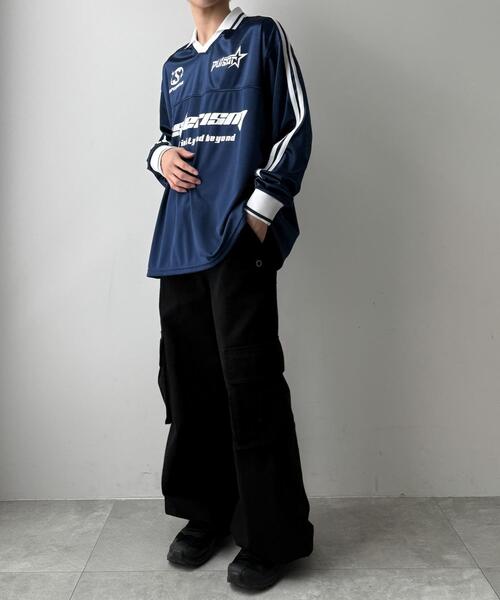 WEGO（ウィゴー）の「WEGO/グロッシーサッカーロンT（Tシャツ/カットソー・メンズ・ブラック/ネイビー/グレー・LARGE/MEDIUM/SMALL）」の4枚目の写真