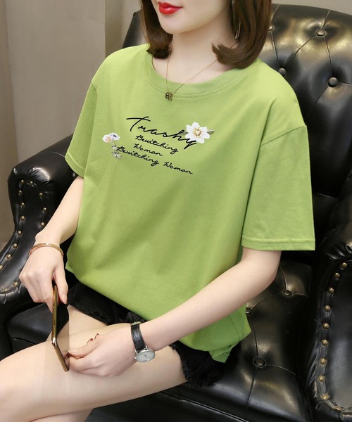 Lace Ladies(レースレディース)の「ロゴ フラワー プリント 半袖 Tシャツ(Tシャツ/カットソー・レディース・ブラック/グリーン/ピンク/ホワイト/パープル・XL/M/S)」の3枚目の写真