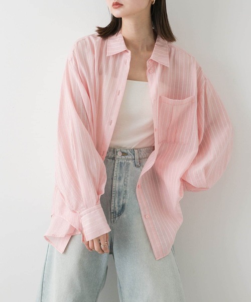 SENSE OF PLACE by URBAN RESEARCH(センスオブプレイスバイアーバンリサーチ)の「タックポケットシアーストライプシャツ(シャツ/ブラウス・レディース・ピンク系その他/ブルー系その他/ホワイト系その他・ONE)」の6枚目の写真