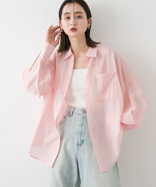 SENSE OF PLACE by URBAN RESEARCH(センスオブプレイスバイアーバンリサーチ)の「タックポケットシアーストライプシャツ(シャツ/ブラウス・レディース・ピンク系その他/ブルー系その他/ホワイト系その他・ONE)」の7枚目の写真