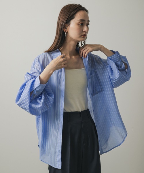 セール】タックポケットシアーストライプシャツ（シャツ/ブラウス