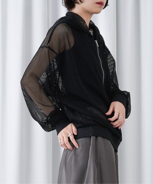 Ellno Loset(エルノロゼット)の「メッシュダブルジップフーディ(パーカー・メンズ・ブラック/グレー・LARGE/SMALL/MEDIUM)」の9枚目の写真