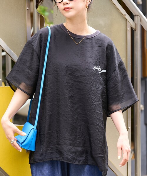 セール】限定展開 オーガンジー × カットソー バック刺繍 半袖 Tシャツ