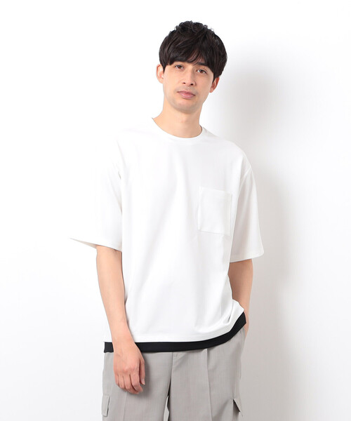 COMME CA ISM(コムサイズム)の「半袖 フェイクレイヤード クルーネックTシャツ(Tシャツ/カットソー・メンズ・ベージュ/ホワイト/サックスブルー/ブラック・X-LARGE/LARGE/MEDIUM)」の2枚目の写真
