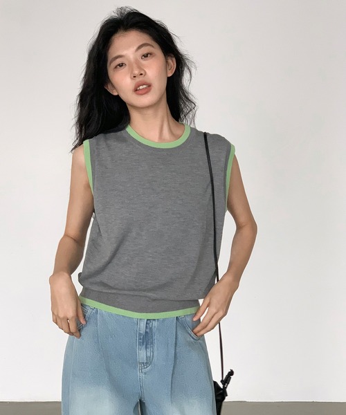 c.u.l(シーユーエル)の「バイカラーニットタンクトップ EM25s044【EIGHTHMONTH】(Tシャツ/カットソー・レディース・グレー・S/M/L)」の2枚目の写真