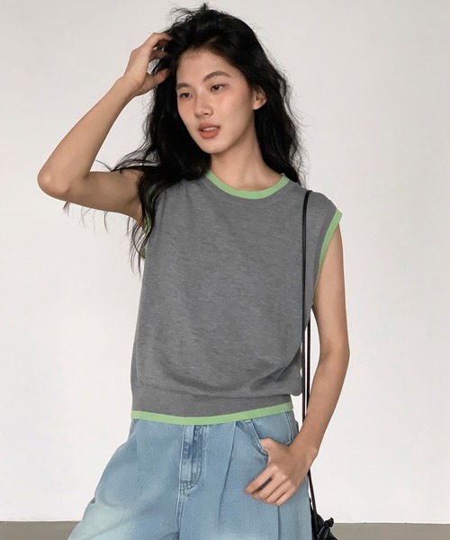 c.u.l(シーユーエル)の「バイカラーニットタンクトップ EM25s044【EIGHTHMONTH】(Tシャツ/カットソー・レディース・グレー・S/M/L)」の3枚目の写真